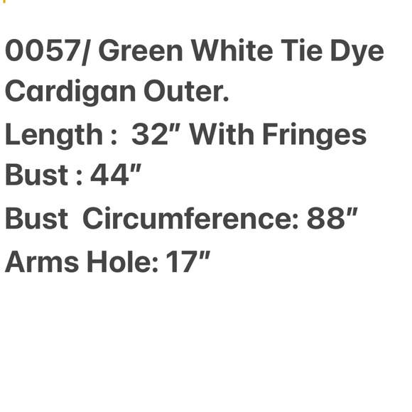 0057/ Green White Kimono Cover up, Beach Outer with Fringes - Picture 2 of 10